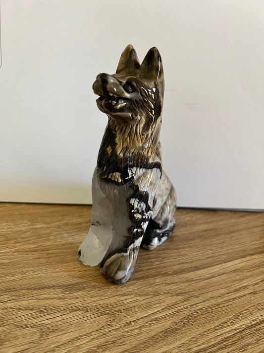 Volcano Agate dog Carving